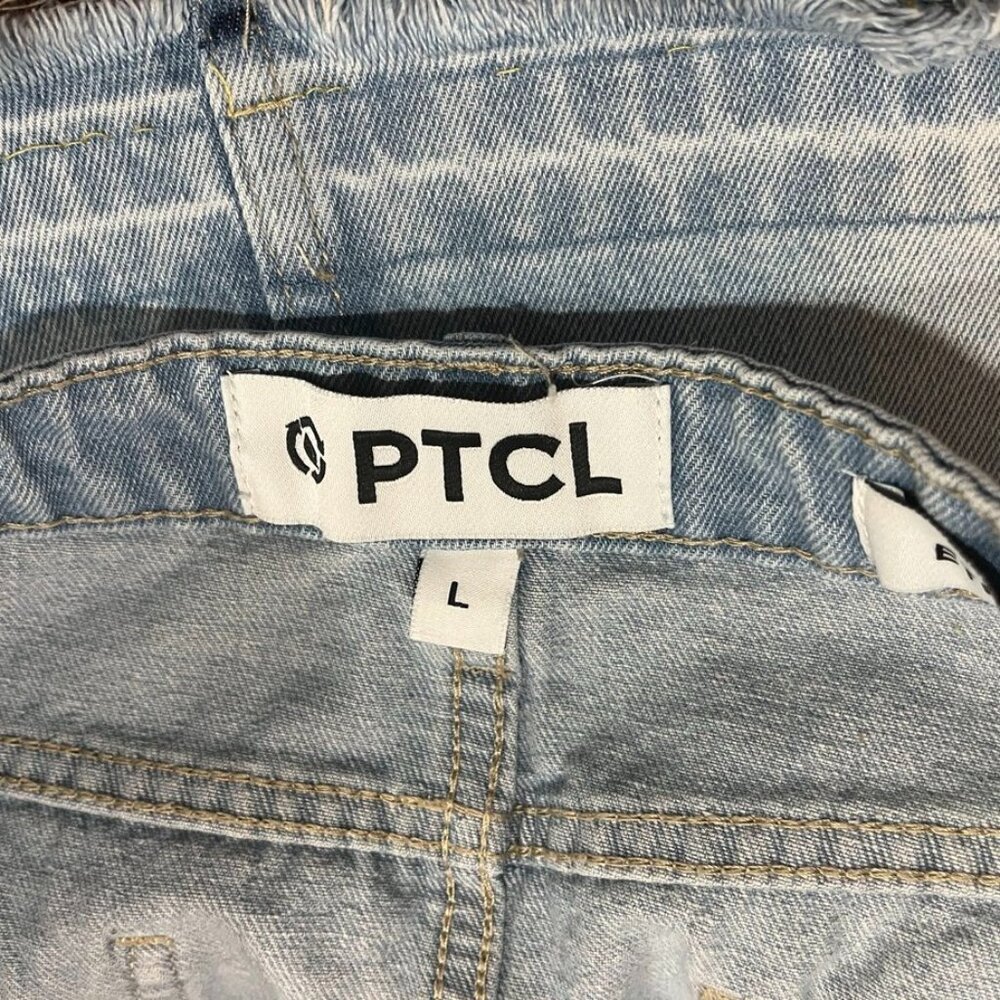 PTCL Distressed Frayed Hem Denim Mini Skirt Light Wash Blue L NWT - Picture 3 of 16